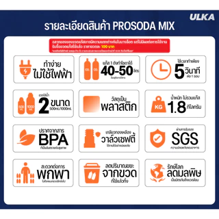 (ระวังสินค้าปลอม) เครื่องทำโซดา ULKA Pro Soda โซดา ไม่ใช้ไฟฟ้า craft soda ทำโซดาเองที่บ้าน แถมฟรีแก๊ส 1 ถัง+ขวดน้ำ 2 ใบ