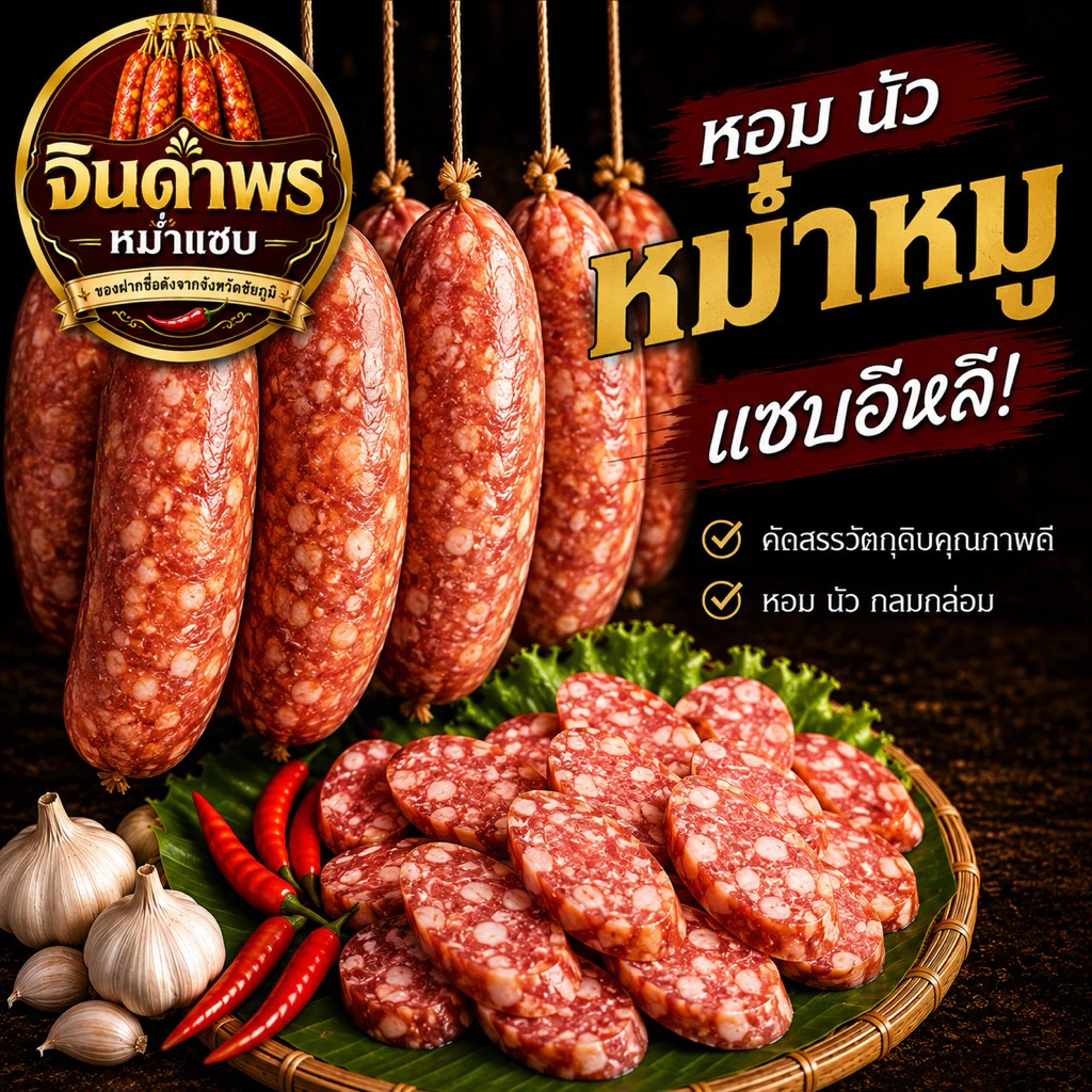 หม่ำหมู 2 ชิ้น ตลาดหม่ำช่องสามหมอ ของฝากจังหวัดชัยภูมิ
