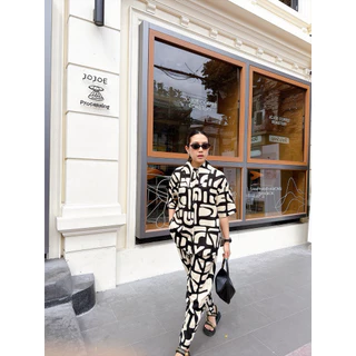 Tropical linen set (เซทลินินปกแหลม) เซทขายาว set oversize setผู้หญิง