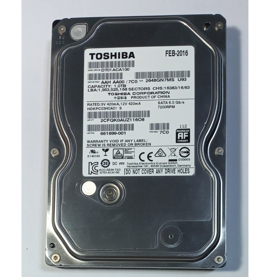 Toshiba 1TB HDD PC 3.5" ฮาร์ดดิสก์คอมพิวเตอร์มือสอง(HDD เปล่า/ไม่มี Windows)