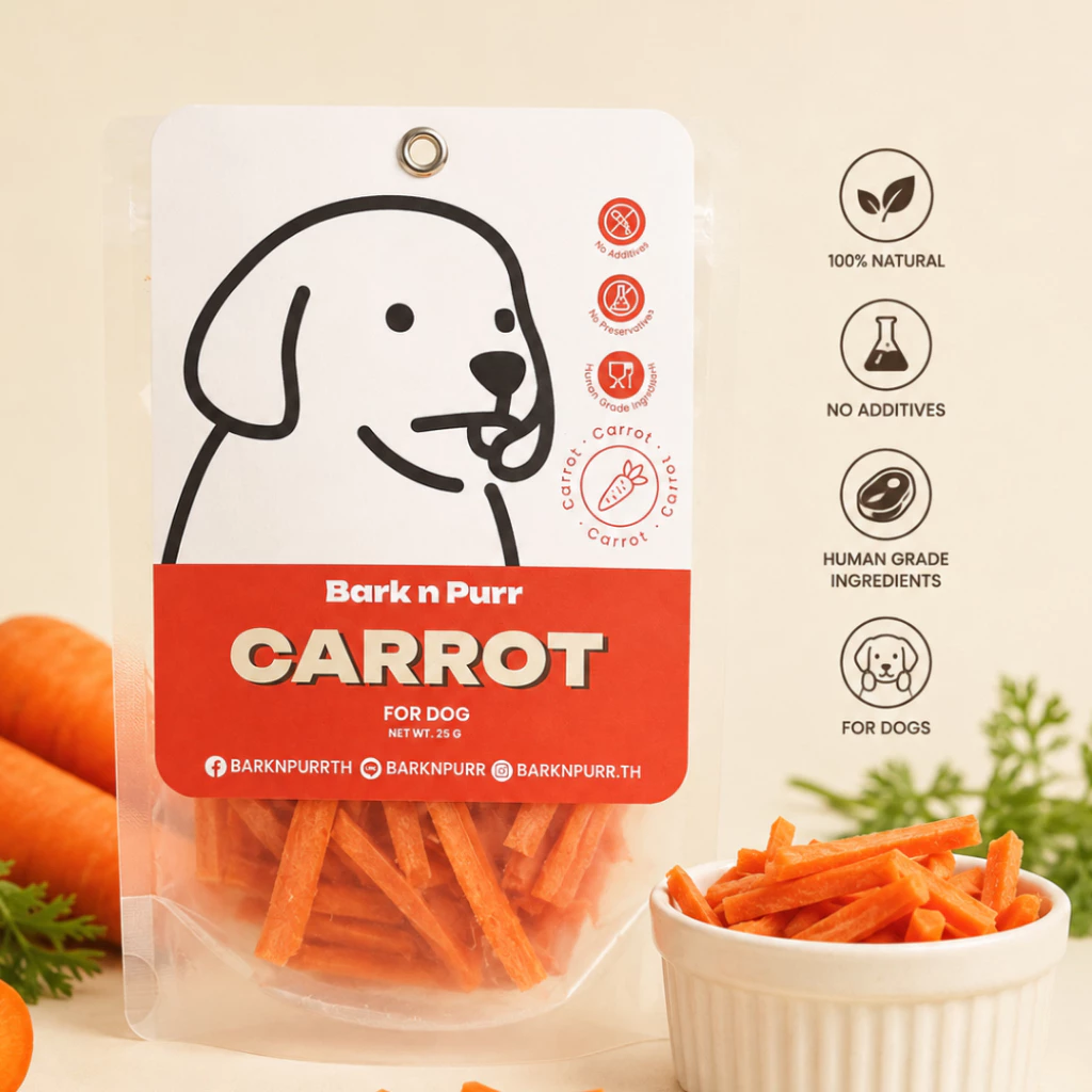 BarknPurr แครอทฟรีซดรายสำหรับสุนัข Freeze-Dried Carrot Dog Treat & Topper Human Grade 25g