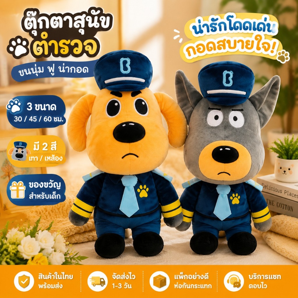 ตุ๊กตาหมาลาบราดอร์ตำรวจการ์ตูน ขนนุ่มน่ากอด ของเล่นเด็ก ของขวัญวันเกิดสุดน่ารัก