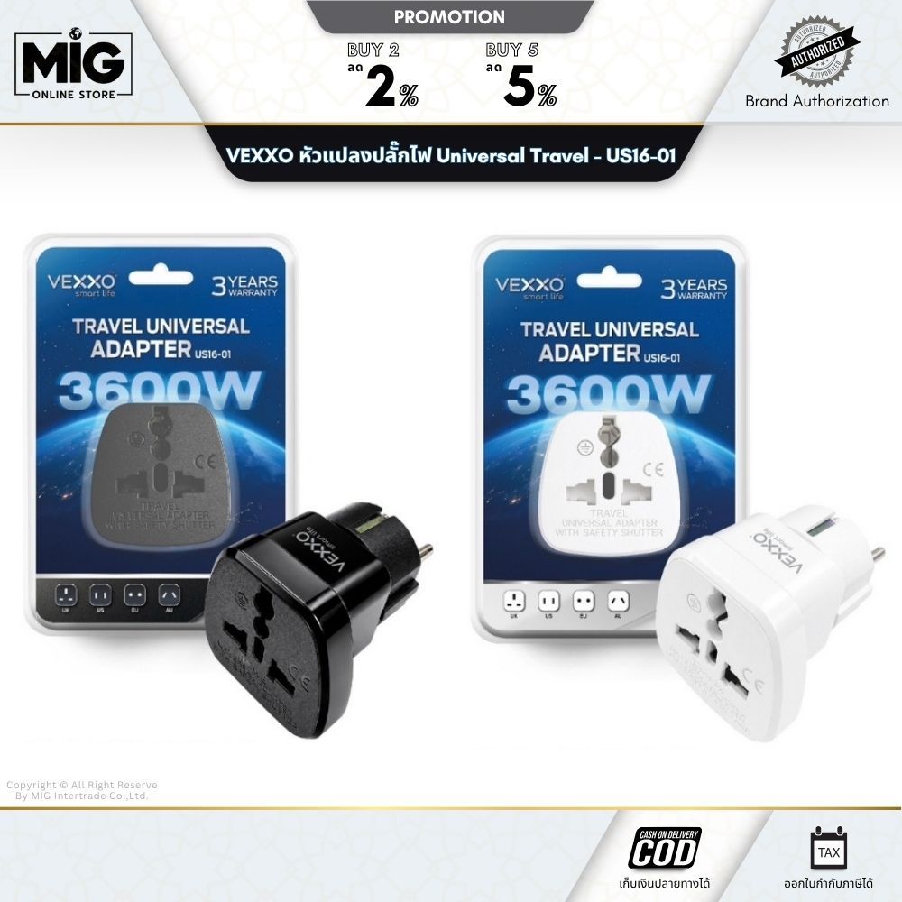 vexxo หัวแปลงปลั๊กไฟ ปลั๊กแปลงต่างประเทศ Universal Travel Adapter อะแดปเตอร์พกพา ปลั๊กพ่วง เรกเก้ ปล