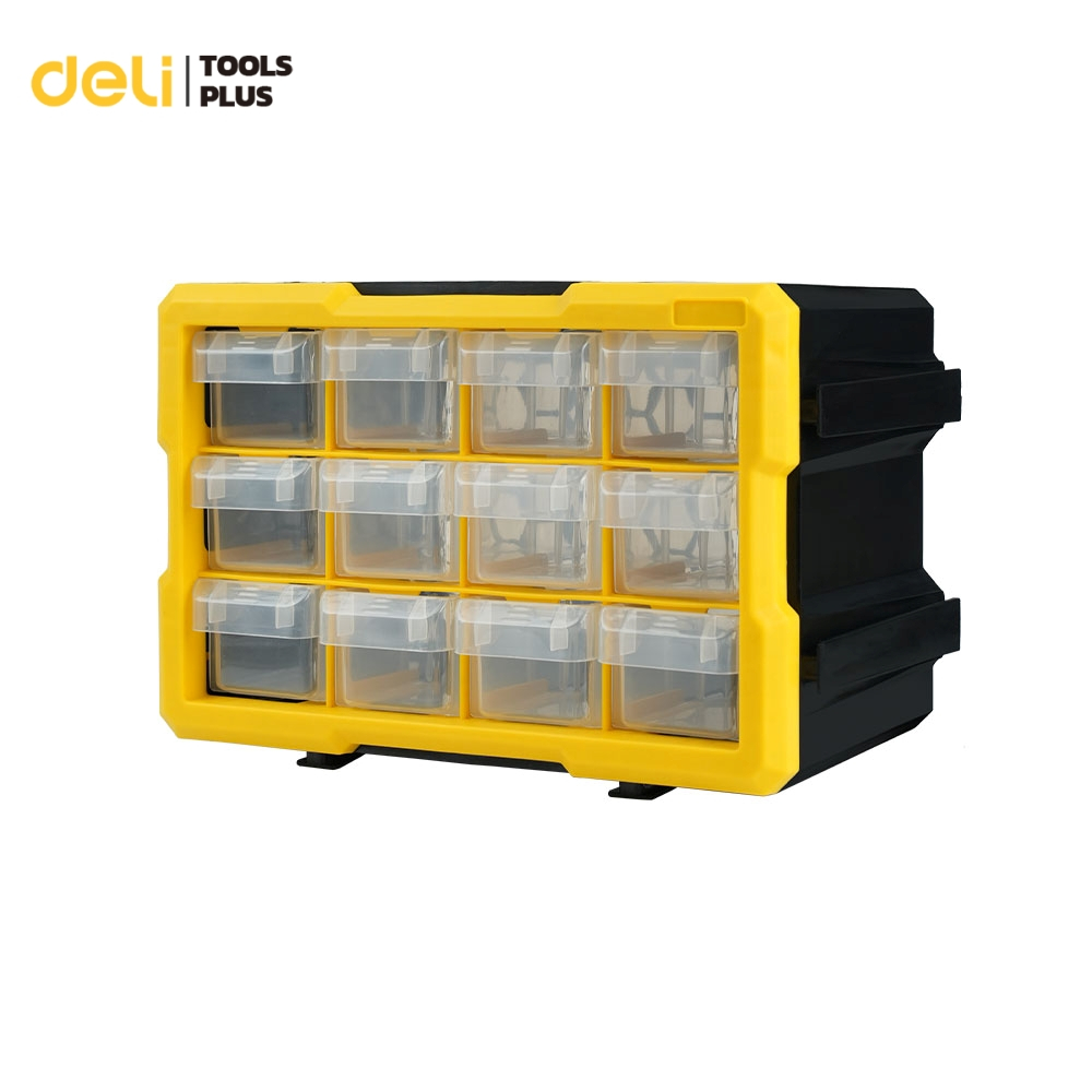 Deli ลิ้นชักพลาสติก ลิ้นชักเก็บสกรู กล่องใส่อะไหล่พลาสติก 12 ช่อง ติดผนังได้ Compartment Drawer