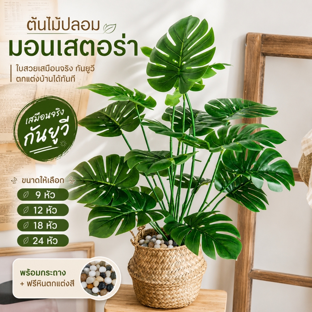 ต้นไม้ปลอม 86cm มอนเสตอร่า ต้นไม้ปลอม มินิมอล พืชประดิษฐ์ ใบไม่หลุด ปลอดภัยต่อเด็กและสัตว์เลี้ยง ไม่มีกลิ่น ทนแดด