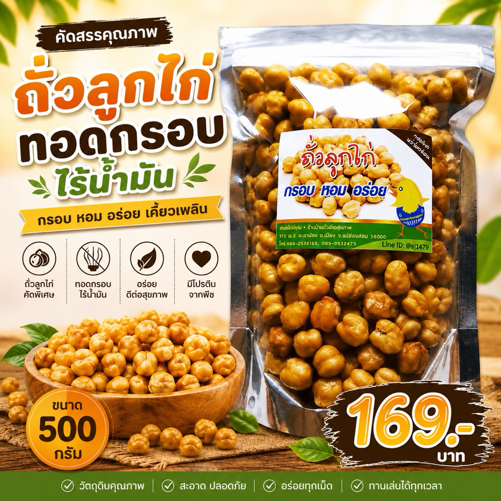 ถั่วลูกไก่เม็ดใหญ่ทอดกรอบ(คั่วไล่น้ำมัน)หรือถั่วชิกพี กรอบ อร่อย ไม่อมน้ำมัน