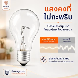 หลอดไฟไส้สแตน ขั้วE27 25W-200W หลอดไฟใส ให้แสงวอร์ม เหมาะเลี้ยงลูกไก่ ให้ความอบอุ่น ใช้ไฟ 200‑250V มาตรฐานอุตสาหกรรมไทย
