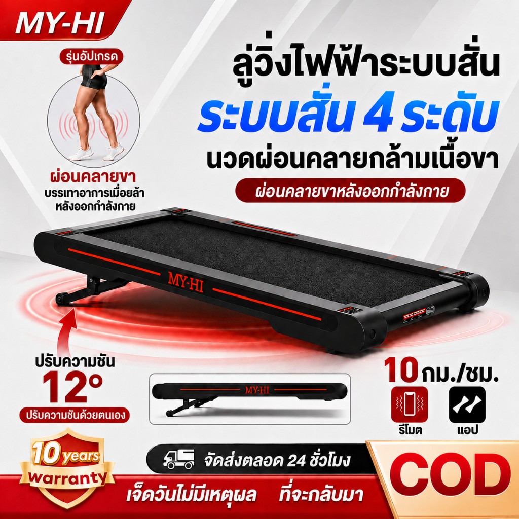 ลู่วิ่งไฟฟ้า P2 ลู่วิ่ง Treadmill ลดน้ำหนัก ฟังก์ชันการสั่น 4 ระดับ ปรับความชัน 2 ระดับ เผาผลาญไขมัน ผอม อุปกรณ์ฟิตเนส