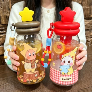 COD ขวดน้ำลายแอปเปิ้ลสุดน่ารัก ความจุ650ml มีหลอดดูดดื่มได้ ไร้สารBPA วัสดุหนาทึบ ทนทานไม่แตก พกพาไปเที่ยวได้