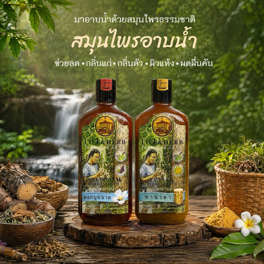 เชตคู่ สมุนไพรอาบน้ำสูตรดอกบุนนาคและสูตรทานาคา ลดผดผื่นคัน กลิ่นตัว กลิ่นแก่ บำรุงผิว ผิวใส เนียน ชุ่มชื่น ไม่แห้ง