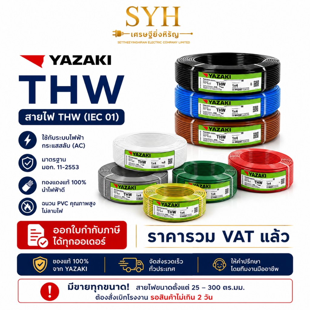 สายไฟ Thai Yazaki Electric THW  ขนาด1.5/2.5/4/6