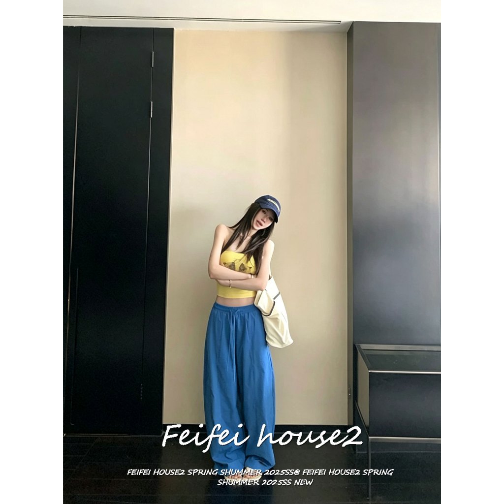 [Feifei-Quick Dry Solid Color Long Pants]ผ้ากางเกงขายาวแคชชวลสีพื้นสายรัดเอวผ้าแห้งเร็วฤดูร้อน