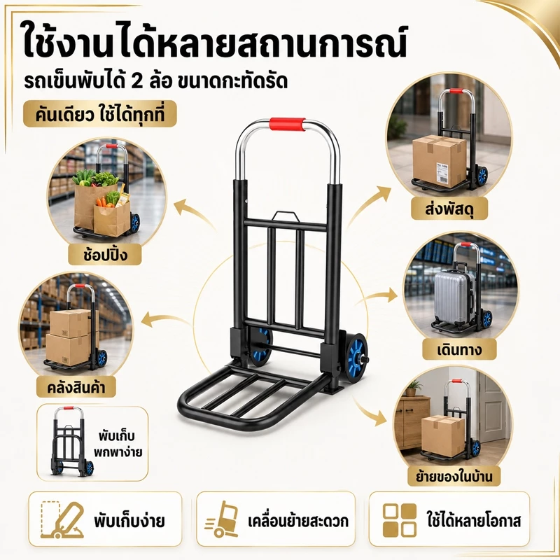 รถเข็น รถเข็นของ 2ล้อ พับได้ ยืดได้ รับน้ำหนัก 300KG ได้มาก พกพาสะดวก ล้อ PU/ล้อยาง thumbnail 9