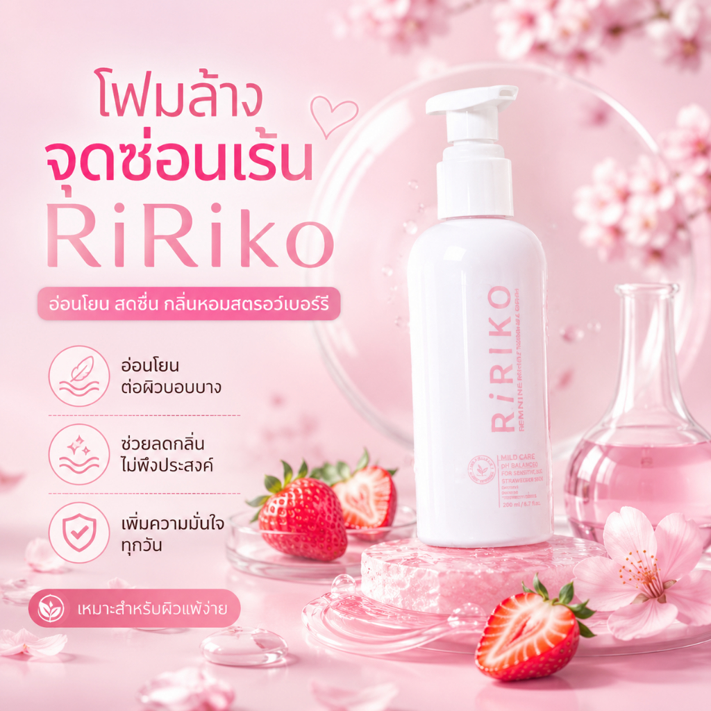 RIRIKO GENTLE BALANCING FEMININE WASH 150ML - ผลิตภัณฑ์ทำความสะอาดจุดซ่อนเร้นผู้หญิง