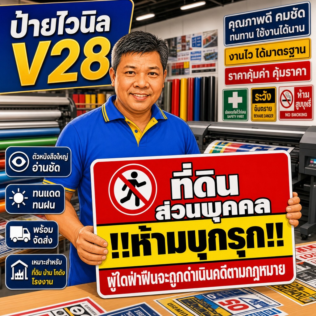 (พร้อมส่ง) ป้ายห้ามบุกรุก  (V28) ที่ดินส่วนบุคคลห้ามบุกรุก ห้ามเฃ้า-ออก ป้ายไวนิล