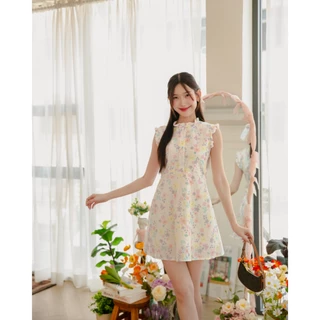 New Color LABELLE รุ่น Peachy Dress เดรสสั้น ชมพูพาสเทล ผ้าพิมพ์ลายปัก