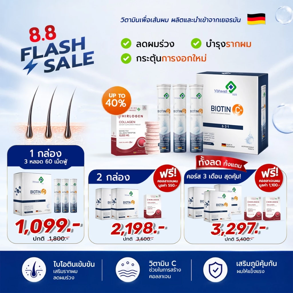 Vdesign Biotin C+ วิตามินลดผมร่วง เพิ่มผมหนา By Vibhavadi