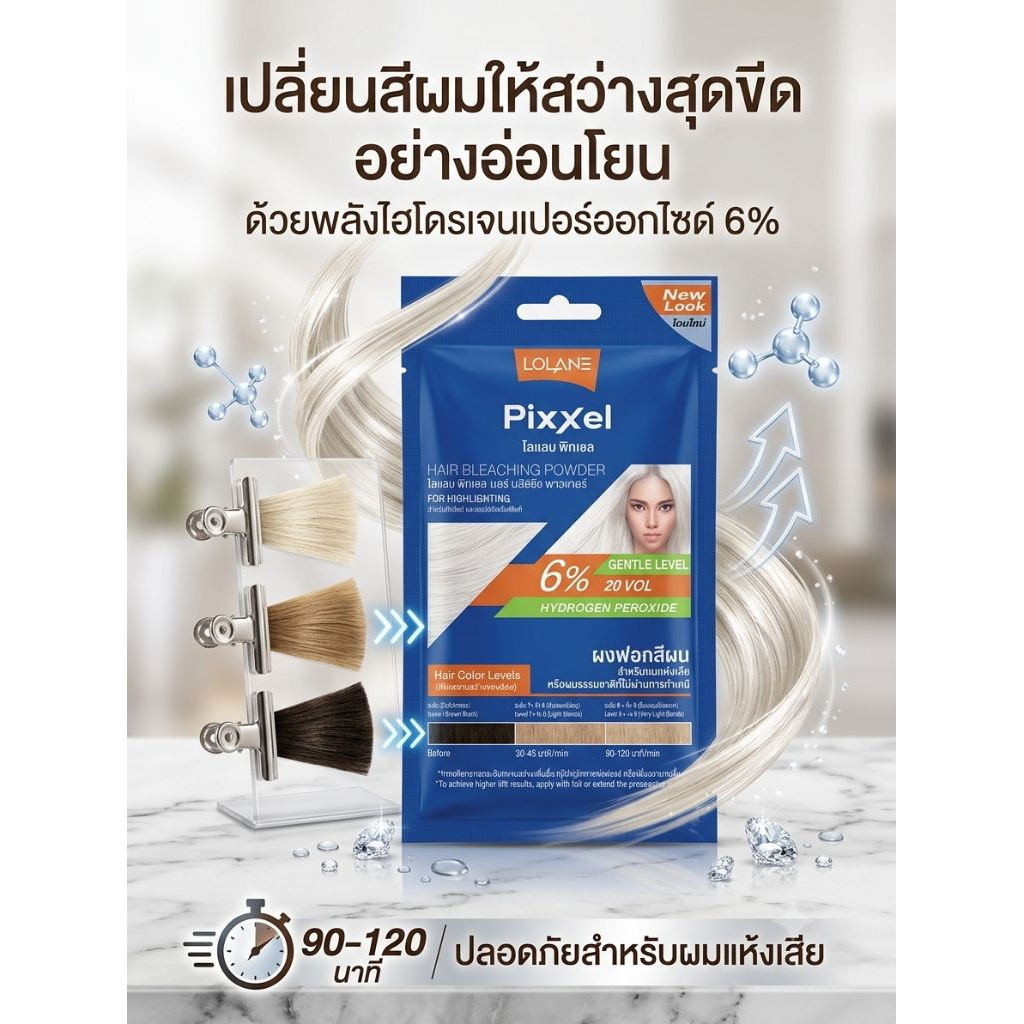 ผงฟอกสีผมโลแลน Lolane Pixxel Hair Bleaching Powder 6% 9% 12% ของแท้100%