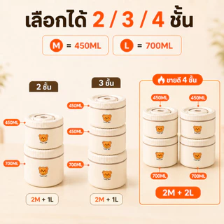 Hrold กล่องข้าวเก็บความร้อน 2/3/4 ชั้น ถ้วยสแตนเลส 316 พร้อมกระเป๋าและช้อนส้อม ปิดแน่น พกพาสะดวก