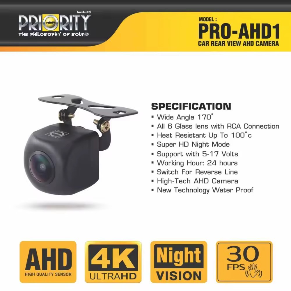 กล้องมองหลัง PRIORITY กล้องติดรถยนต์ รุ่น PRO-AHD1 ความคมชัดระดับ 4K