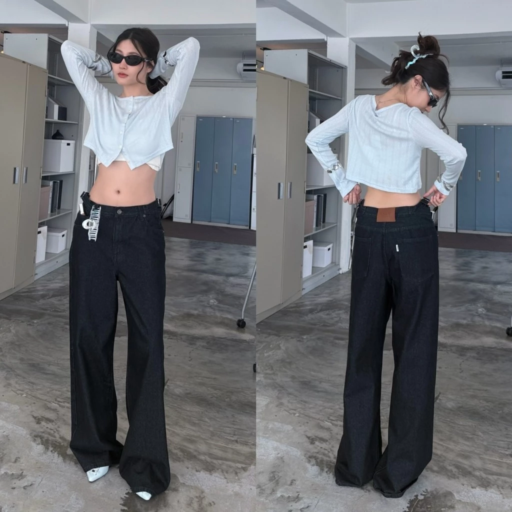ยีนส์ NUMGEN BA13 กางเกงยีนส์เอวกลางกระบอกใหญ่ รุ่น Rugged Belt - ผ้าไม่ยืด