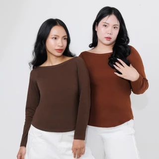 V21 – เสื้อยืดปาดไหล่ซ้อน แขนยาว