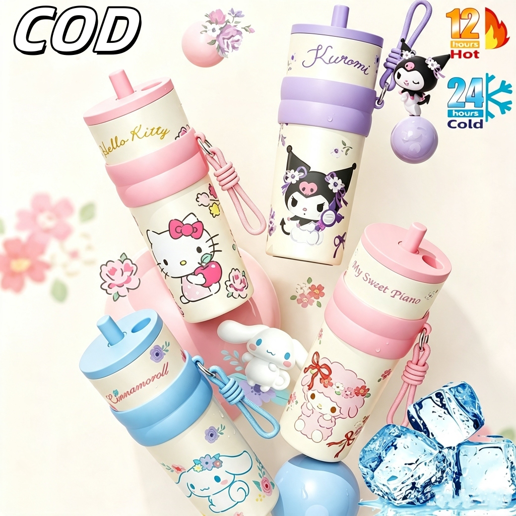 กระติกน้ำเก็บความเย็น สแตนเลส 316 ขนาด 710ML ลายการ์ตูนน่ารัก มีหลอด พกพาสะดวก ใช้ในรถได้ เก็บความเย็นยาวนาน
