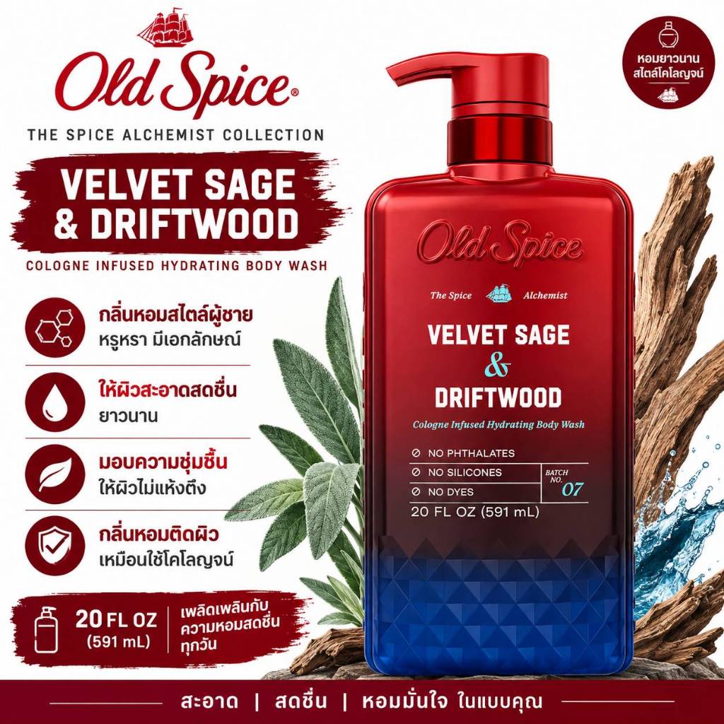 Old Spice Body Wash The Spice Alchemist Velvet Sage & Driftwood ครีมอาบน้ำผู้ชาย กลิ่นหอม ระงับกลิ่น