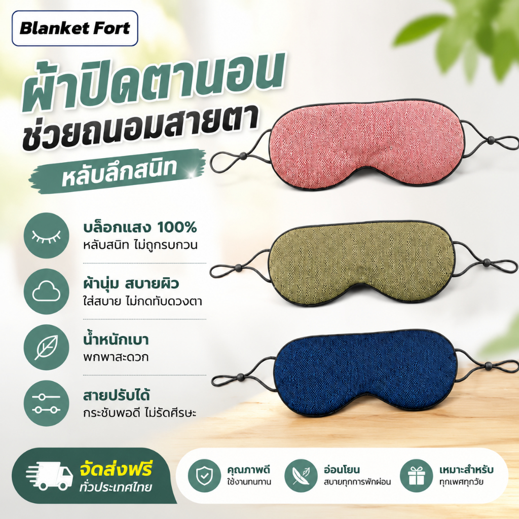 【COD】ผ้าปิดตานอน ผ้าปิดตา นุ่มสบายปรับได้ ระบายอากาศ ผ้าปิดตาสํานักงาน ช่วยถนอมสายตา หลับลึกสนิท