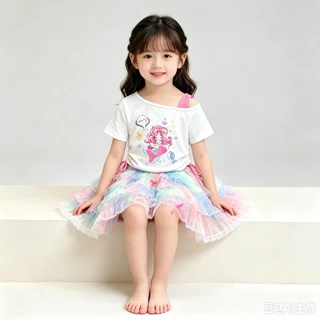 BB147 พร้อมส่ง ชุดเซตลูกสาวเสื้อ+กระโปรง เมอเมจหวาน นางเงือกน้อย น่ารักมาก