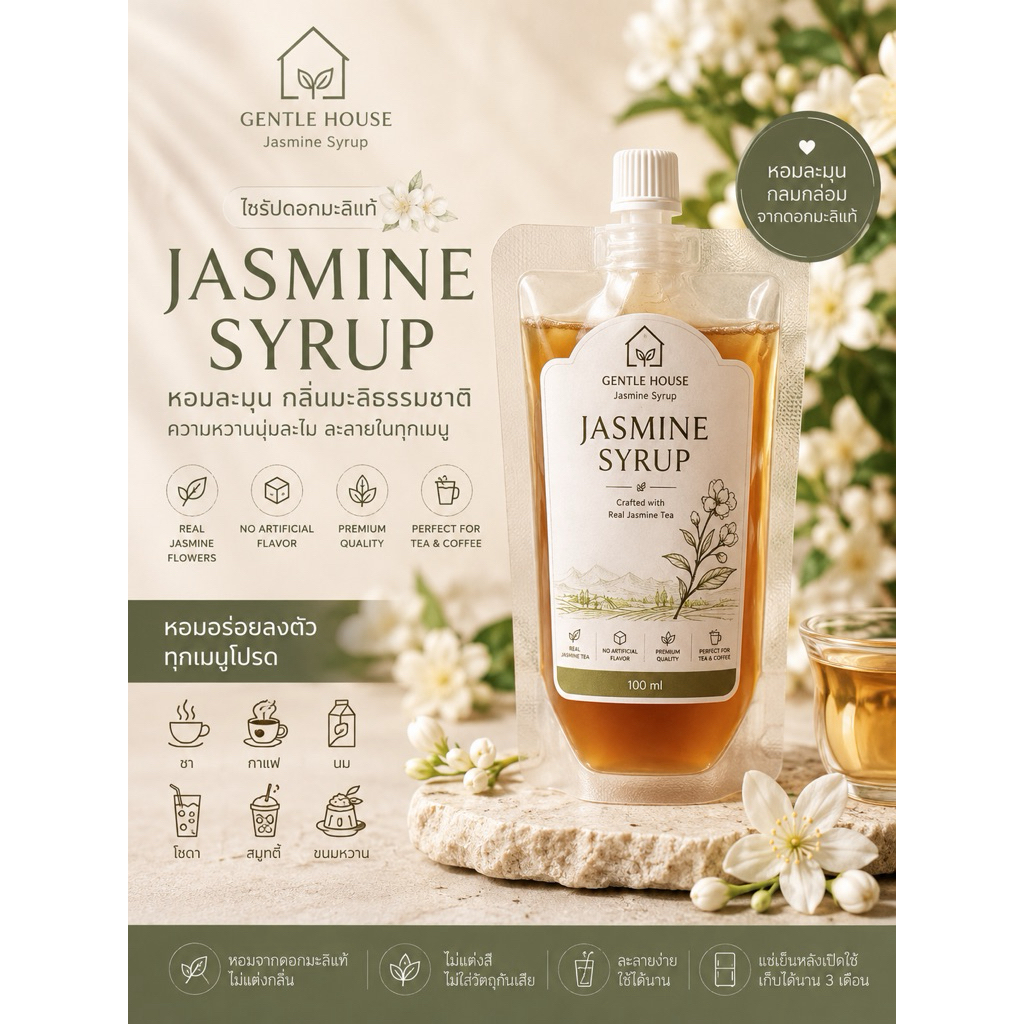Gentle House Jasmine Syrup  ไซรัปมะลิแท้