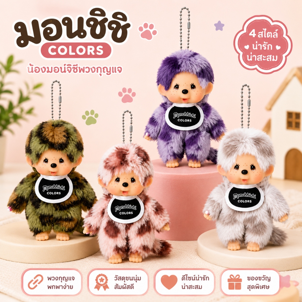 Monchhichi COLORS พวงกุญแจมอนชิชิ ขนนุ่ม ตุ๊กตาห้อยกระเป๋า ของสะสมสุดน่ารัก ของขวัญ พร้อมส่ง 4 สี ยอดฮิต
