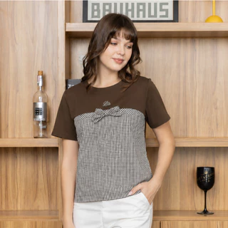 Glucoat | [A397/A805/A806] เสื้อยืดแขนสั้นคอกลม กลางอกปัก glucoat แต่งลาย พร้อมเข็มกลัดโบว์