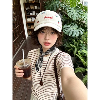 ♥️พร้อมส่ง🧢หมวกแก็ป Sweet น่ารัก สีสดใส มีสายปรับขนาด สตรอว์เบอร์รี รุ้ง