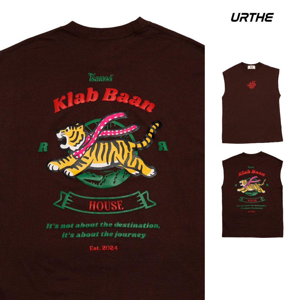 URTHE - เสื้อแขนกุด สกรีนลาย Oversize รุ่น RUN TIGER RUN SLEEVELESS SHIRT รูปที่ 1