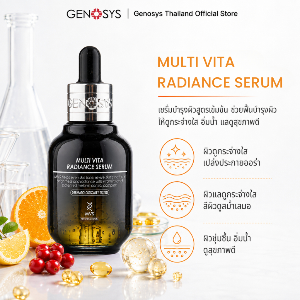 GENOSYS เซรั่มวิตามิน 12 ชนิด Multi Vita Radiance Serum 30ml ผิวดูกระจ่างใส สีผิวสม่ำเสมอ ของแท้