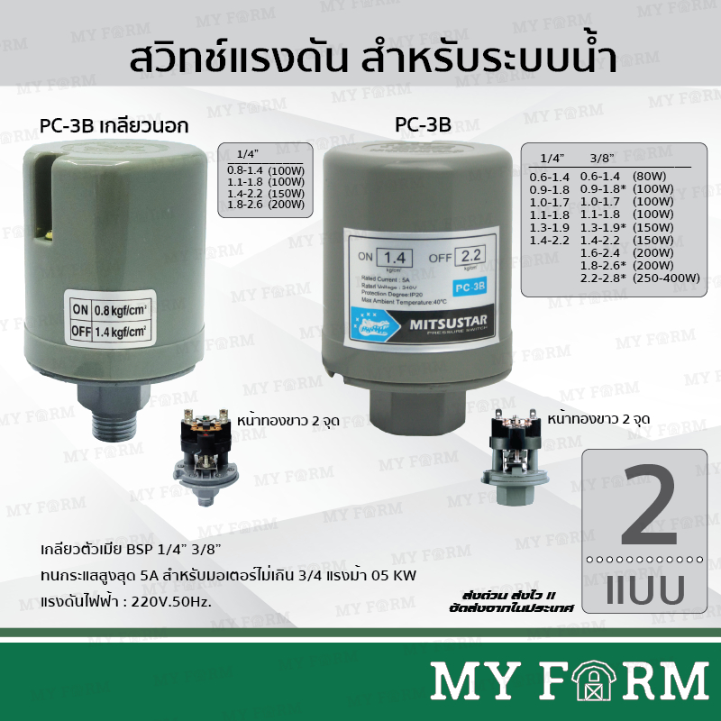 สวิทช์แรงดันปั้มน้ำ สวิตช์แรงดัน ฮิตาชิ มิตซูบิชิ PressureSwitch สวิทช์ออโต้ อะไหล่ปั๊มน้ำ 3/8 1/4 เกลียวในเกลียวนอก