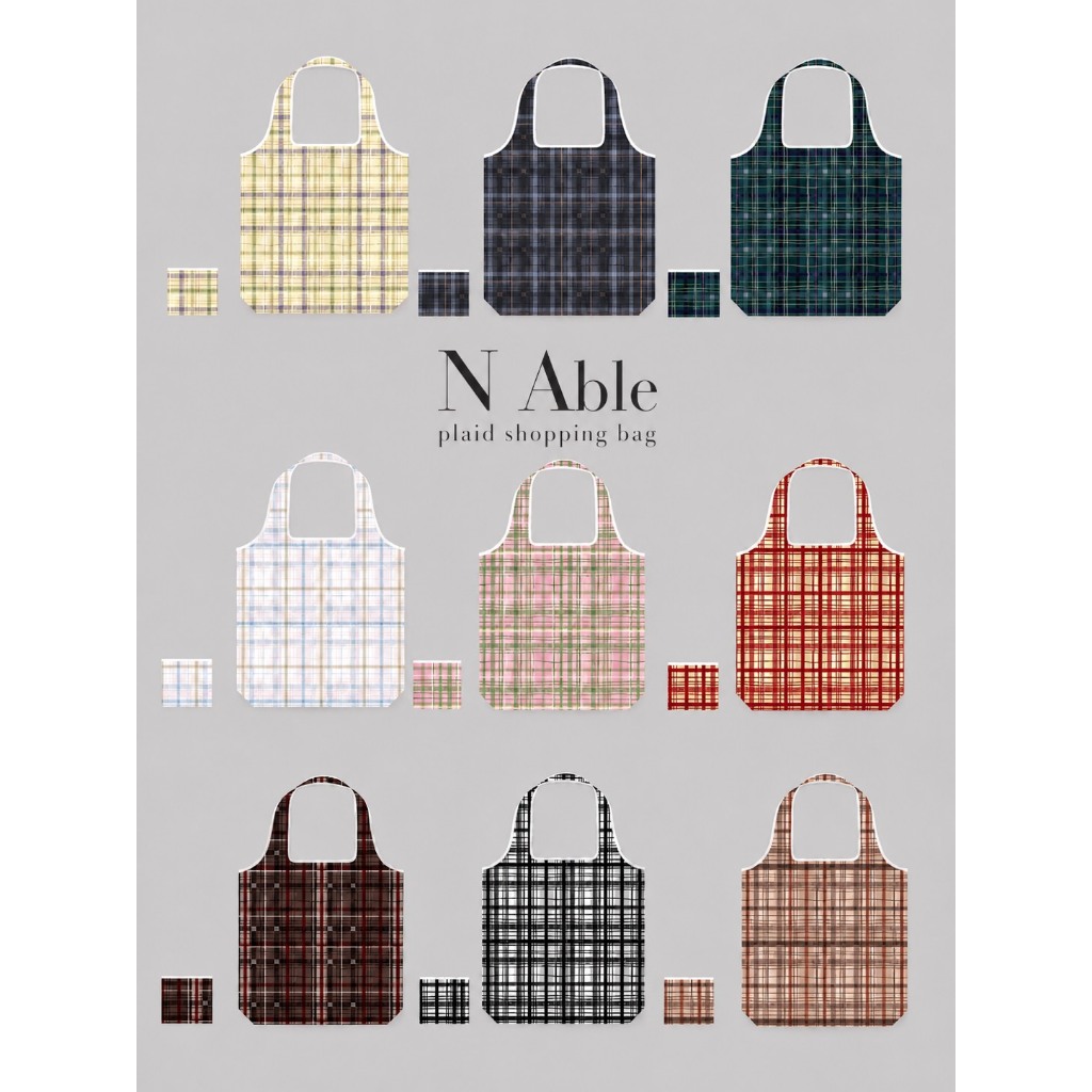 N Able plaid shopping bag กระเป๋าผ้า พิมพ์ลาย Signature Plaid 01 พกพาพับเล็กได้ถึงขนาด 11 cm x 12 cm