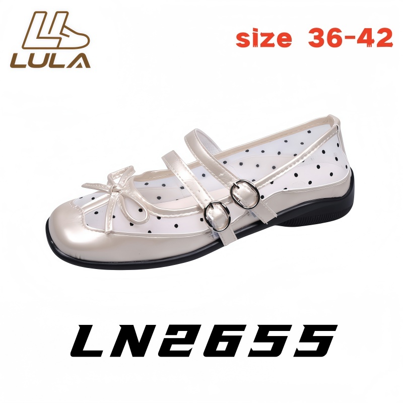 [LN2655] รองเท้าแมรี่เจนลายจุด ทรงแมรี่เจน มีส้นและดีไซน์โบว์ สวมใส่สบาย ไซส์ 36-42