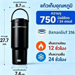 แก้วน้ำเก็บความเย็น 700ml เก็บความร้อน-เย็นได้ แก้วน้ำความจุใหญ่ 2 in 1 มีหูหิ้ว หลอด แก้วน้ำพกพา