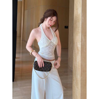 Rose queen790.- เสื้อผูกคอซีทรู ลายกุหลาบ ผ้าลูกไม้นุ่ม เข้ารูปสวย