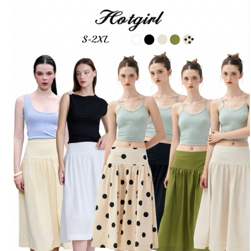 Hotgirl พร้อมส่ง กระโปรงผู้หญิง กระโปรงเอวสูงS-2XL ทรงสวย สไตล์เกาหลีเรียบง่าย หลายสี สวมใส่สบาย