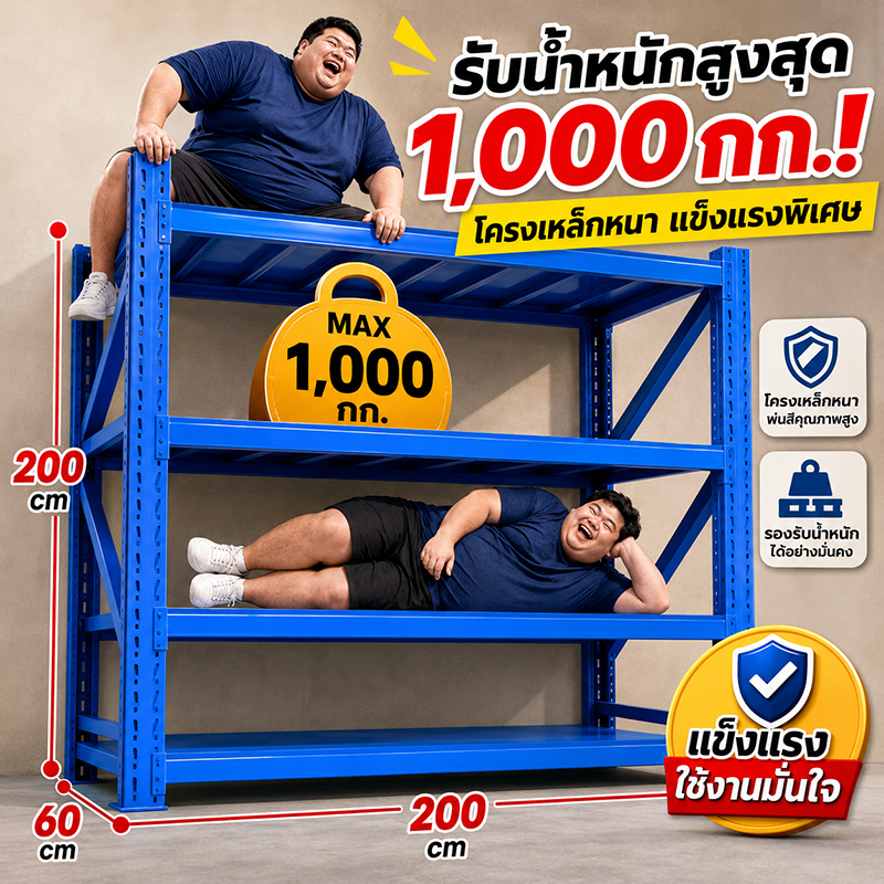 ชั้นวางเหล็ก ชั้นวางโกดัง สำหรับโรงงาน วางสินค้า เหล็กแข็งแรงทนทาน ชั้นเหล็กไม่ใช้สกรู รองรับ500กิโล