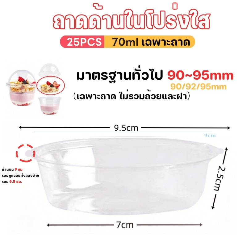 25PCS 70ml ถาดด้านในโปร่งใส -มาตรฐานทั่วไป 90/95mm