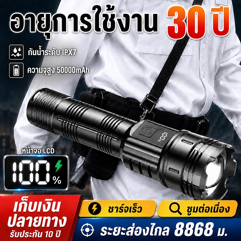 ไฟฉาย led ไฟฉายพกพาแรงสูงชาร์จได้ ไฟฉายซูมได้ ไฟฉายชาร์จไฟ flashlight ยุทธวิธี ทหาร ไฟฉายแรงสูง แท้ ไฟฉายสว่างมากๆ 1