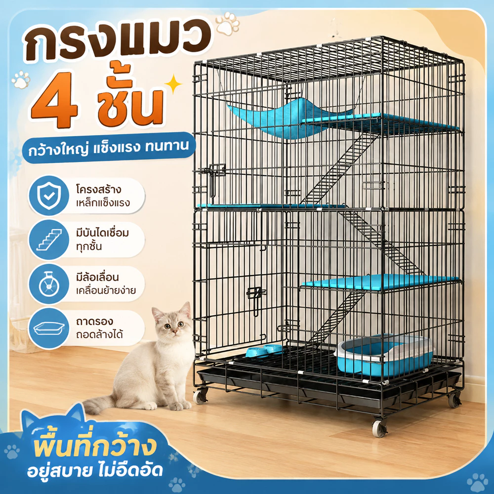 กรงขังแมว กรงสัตว์เลี้ยง พื้นที่อิสระขนาดใหญ่ กรงแมวขนาดใหญ่ ประกอบง่าย ถอดออกได้