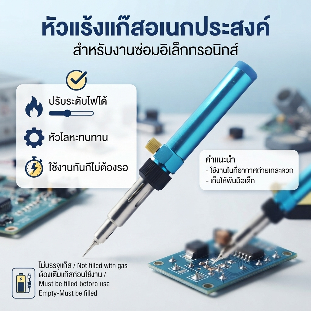 หัวแร้งแก๊สบัดกรีวงจร ซ่อมอุปกรณ์ไฟฟ้า อิเล็กทรอนิกส์ ปรับอุณหภูมิได้ ไร้สาย พกพา