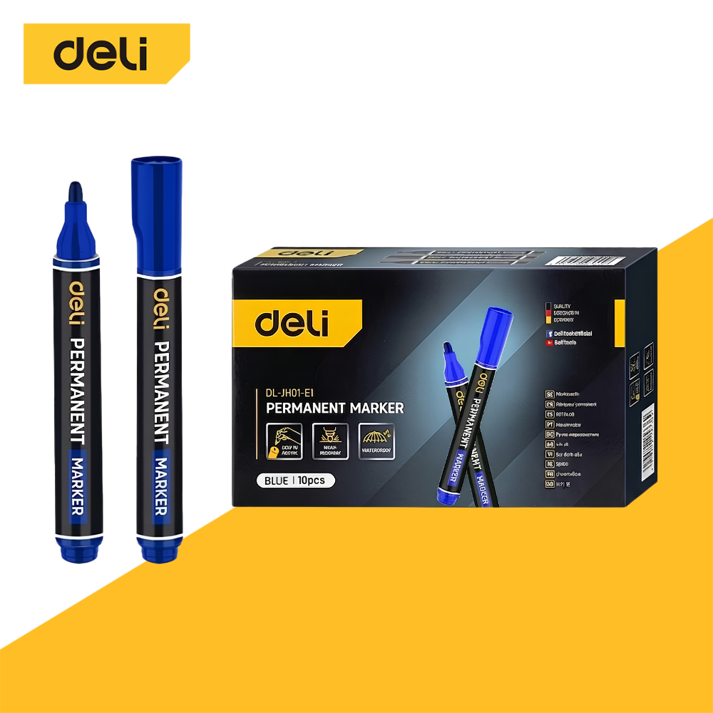 Deli ปากกาเคมี แบบกล่อง 10ด้าม /กล่อง ปากกาเขียนพลาสติก 1.8 มม หมึกชัด แห้งเร็ว กันน้ำ Marker
