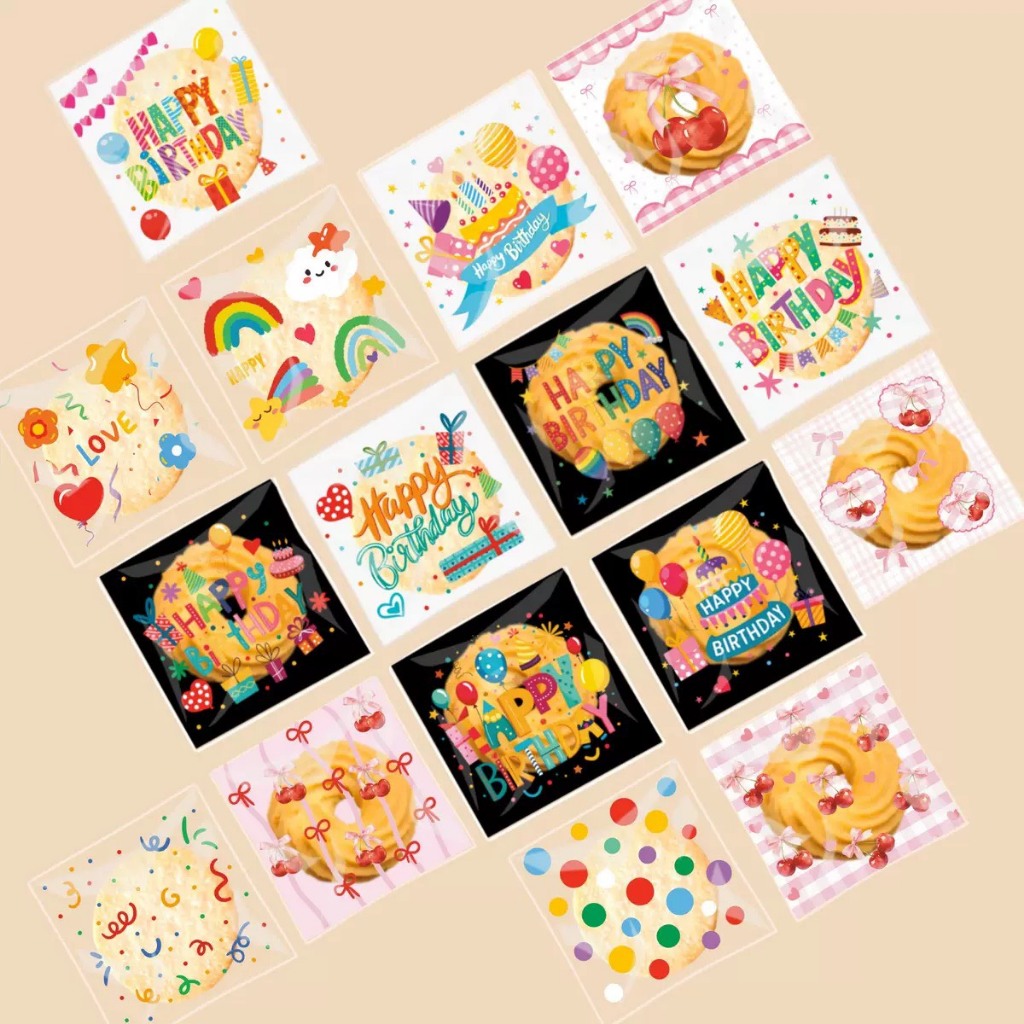 (ชุด A) 10X10+3 Cm ถุงฝากาว แถบกาว ใส่คุกกี้ ใส่ขนม   แพ็คละ 95-100 ใบ