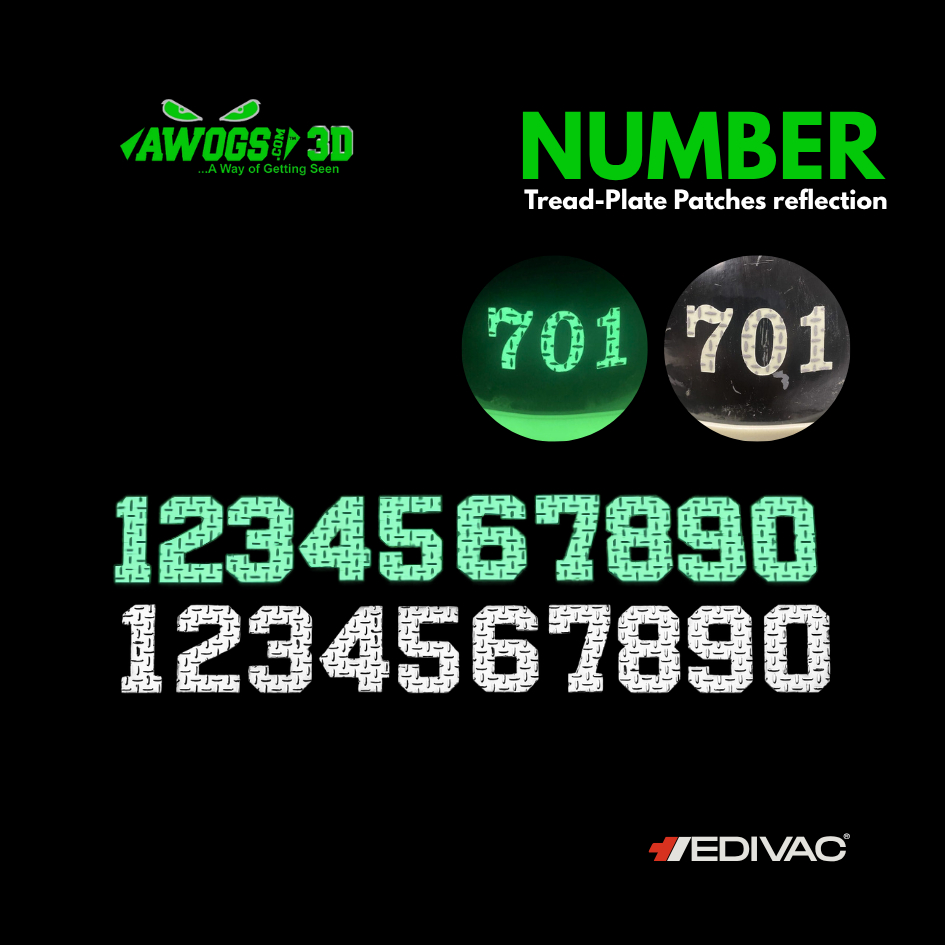 AWOGS | สติ๊กเกอร์ตัวเลขเรืองแสง ขนาด 1" (Number Tread-Plate Patches reflection 1inch)
